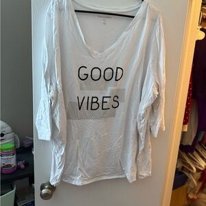 Woman Within Black and White Oversized 3/4 Sleeve Tee